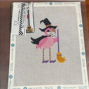 Flamingo witch needlepoint canvas
